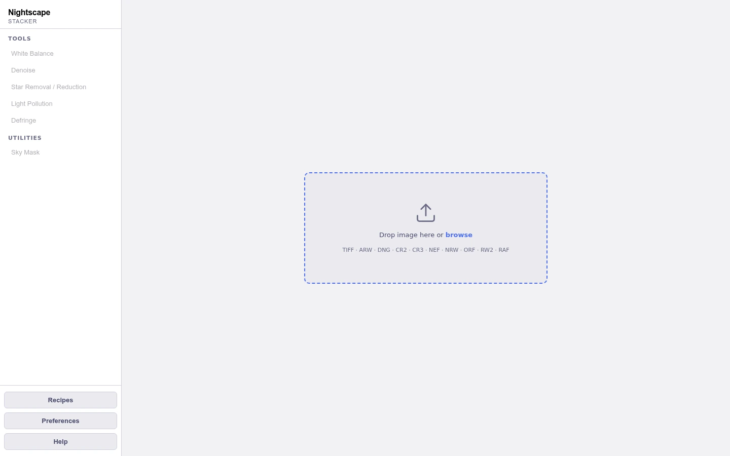 Open RAW, DNG, or 16-bit TIFF and start working.